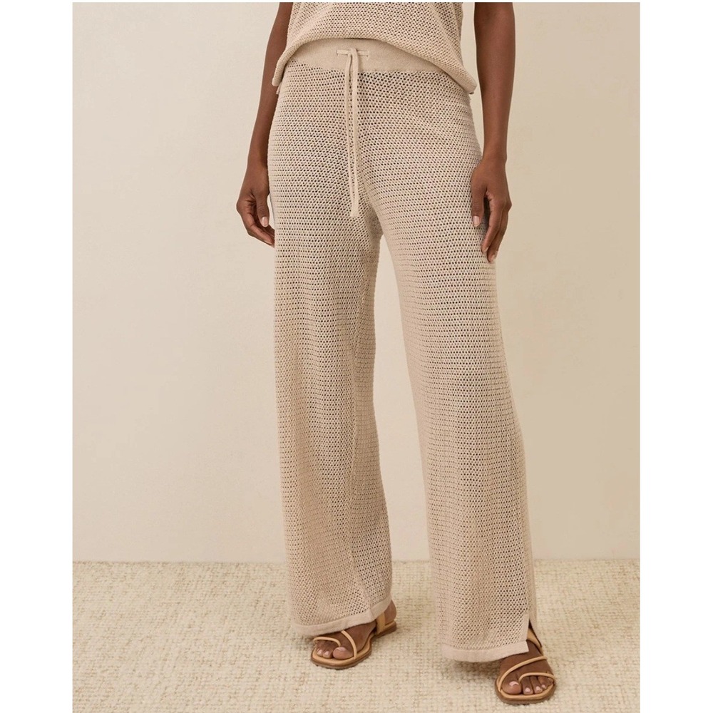 Pact Sandshell Resort Beach Crochet Mesh See Through Knit Cover Up Pants sz L